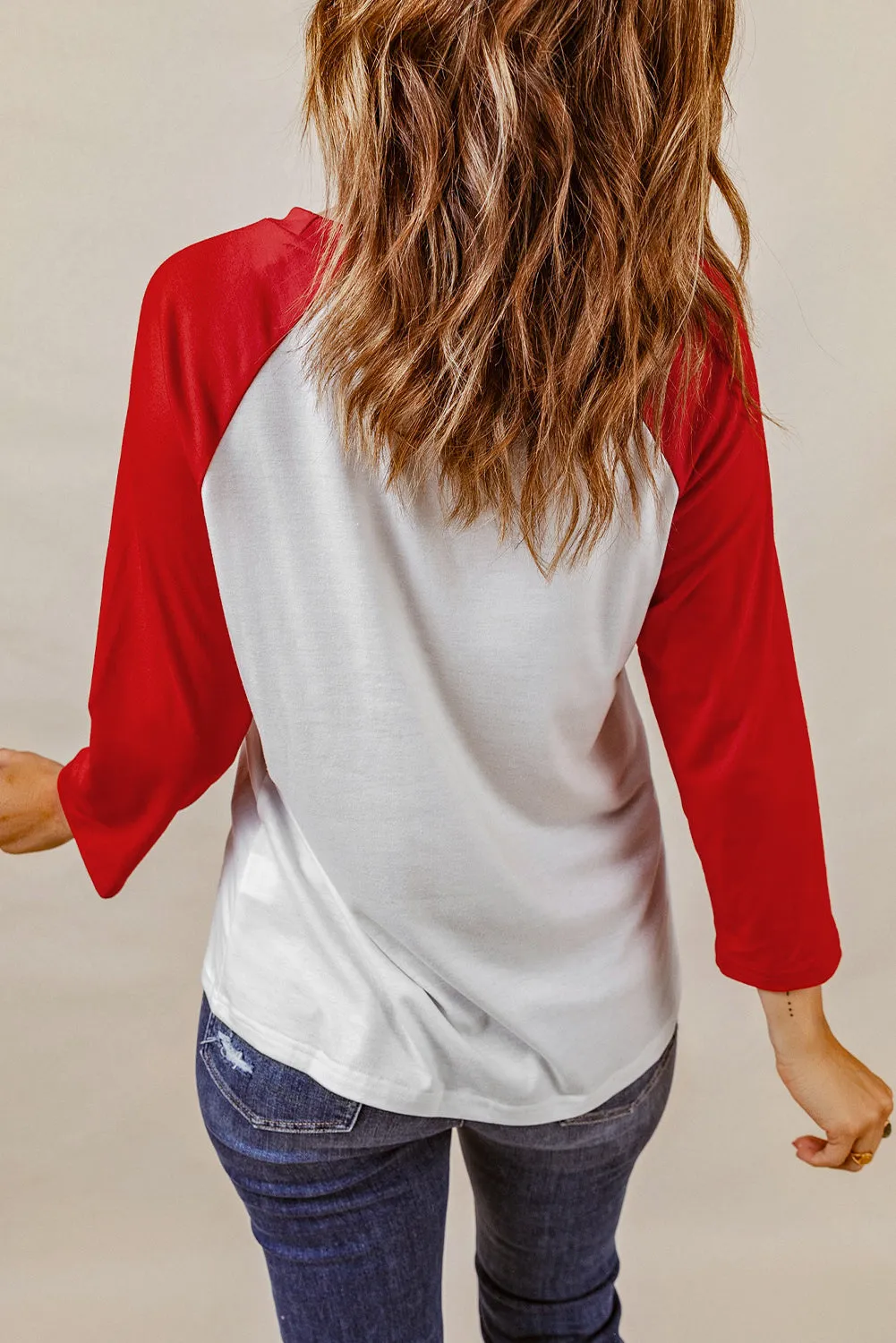 Women's Joyful Merry & Blessed Christmas Raglan Sleeves Plaid Pullover Top
