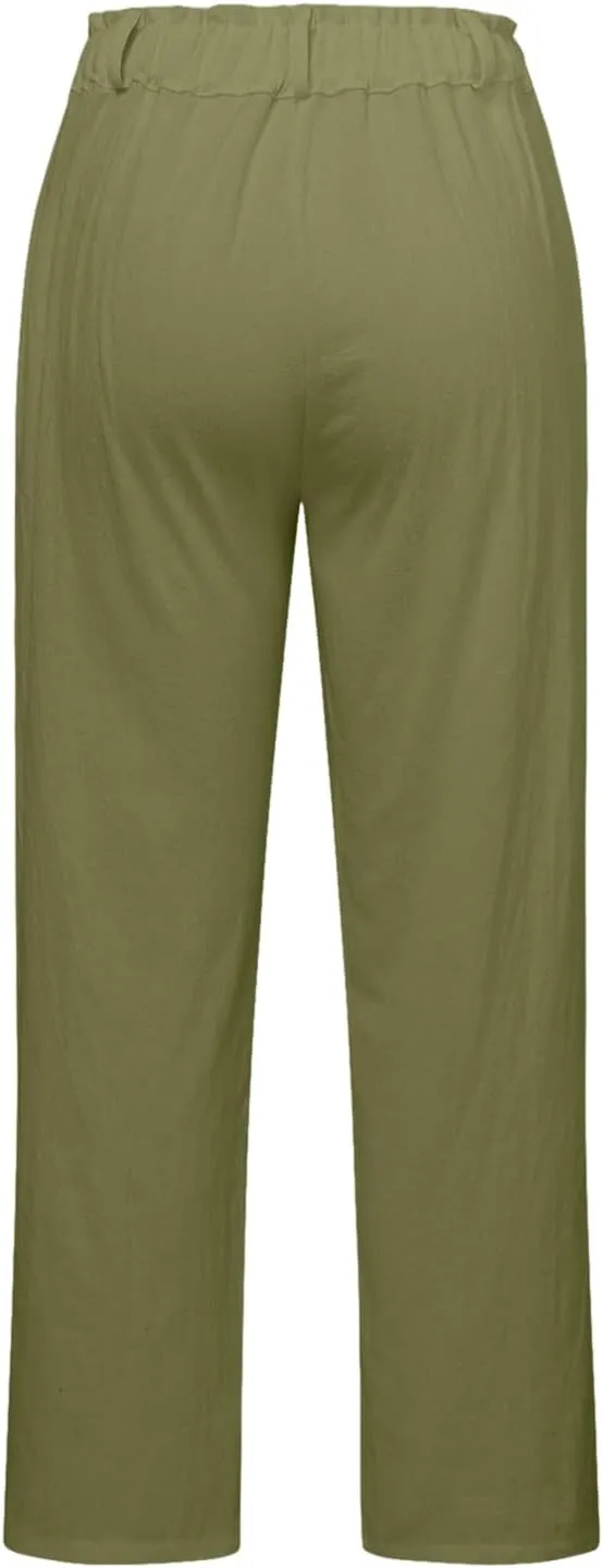 Womens Linen Blend Summer Palazzo Palazzo Lounge Pants Low Waist Straight Loose Fit Palazzo Pants Beach