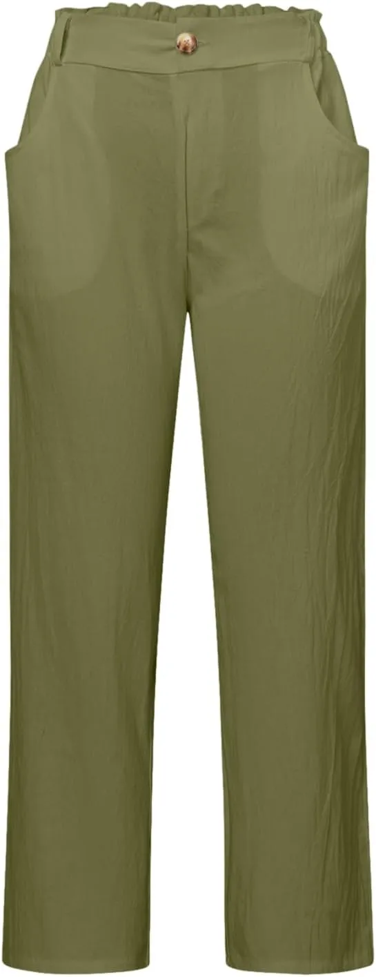 Womens Linen Blend Summer Palazzo Palazzo Lounge Pants Low Waist Straight Loose Fit Palazzo Pants Beach
