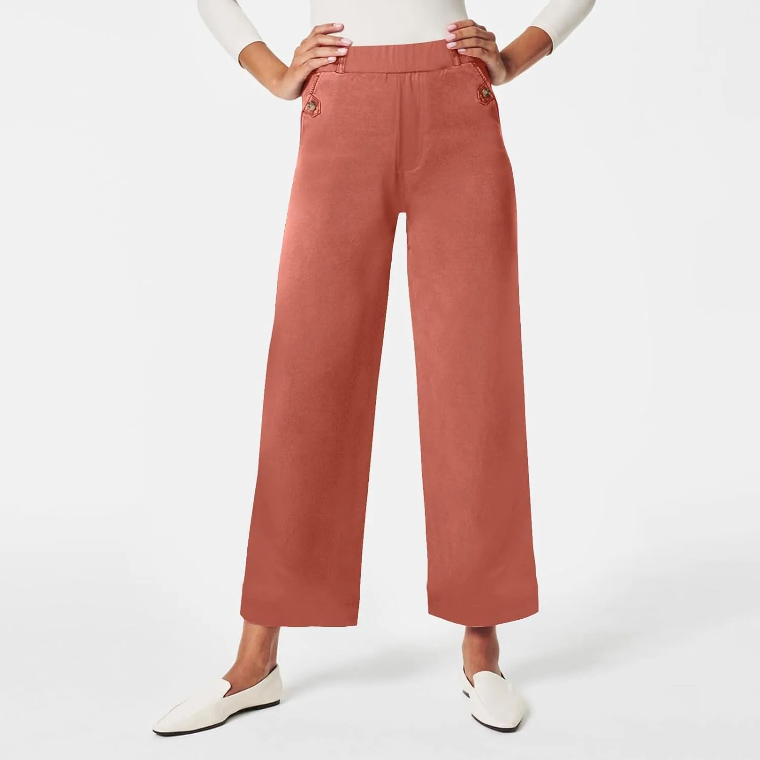 Women's Linen Blend Summer Pull On Palazzo Lounge Pants High Waist Wide Leg Slim-Fit Pant Trousers Work Business