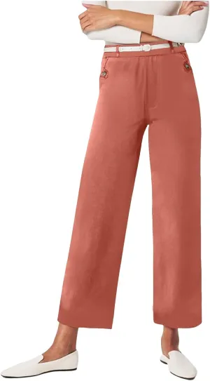 Women's Linen Blend Summer Pull On Palazzo Lounge Pants High Waist Wide Leg Slim-Fit Pant Trousers Work Business
