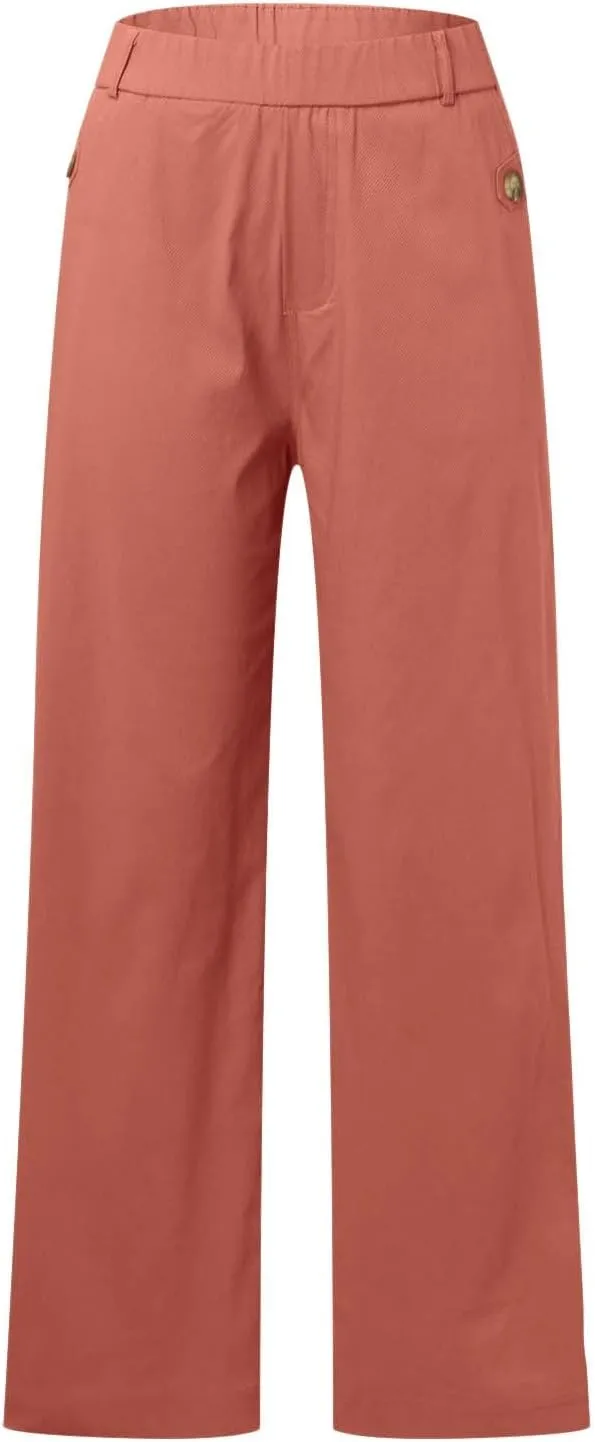 Women's Linen Blend Summer Pull On Palazzo Lounge Pants High Waist Wide Leg Slim-Fit Pant Trousers Work Business