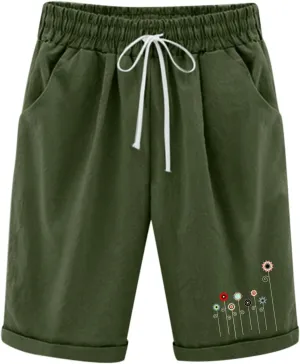 Womens Linen Capris Summer Loose Fit Casual Capri Pants Dressy Lightweight Ladies Baggy Cargo Pants for Hiking