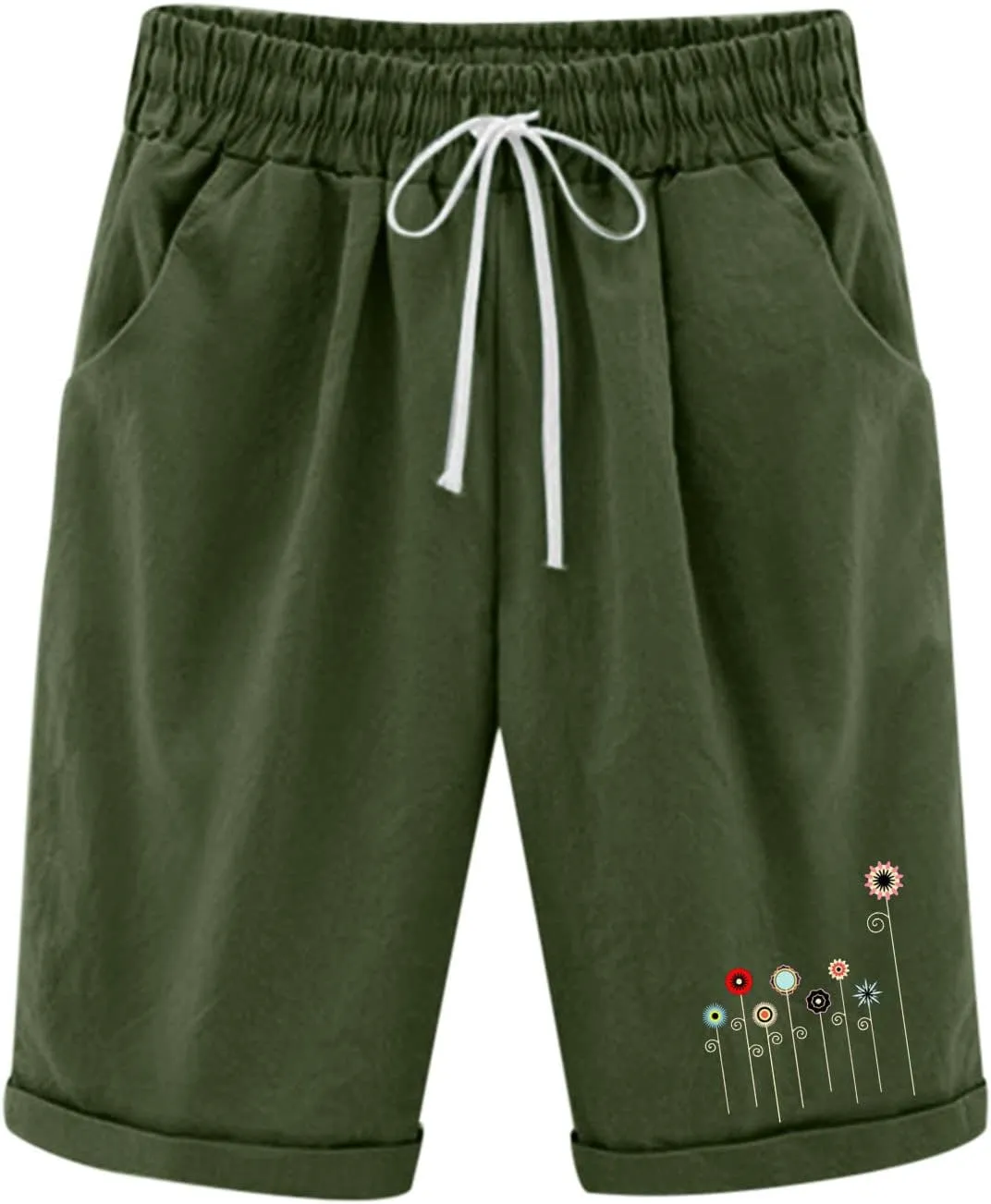 Womens Linen Capris Summer Loose Fit Casual Capri Pants Dressy Lightweight Ladies Baggy Cargo Pants for Hiking