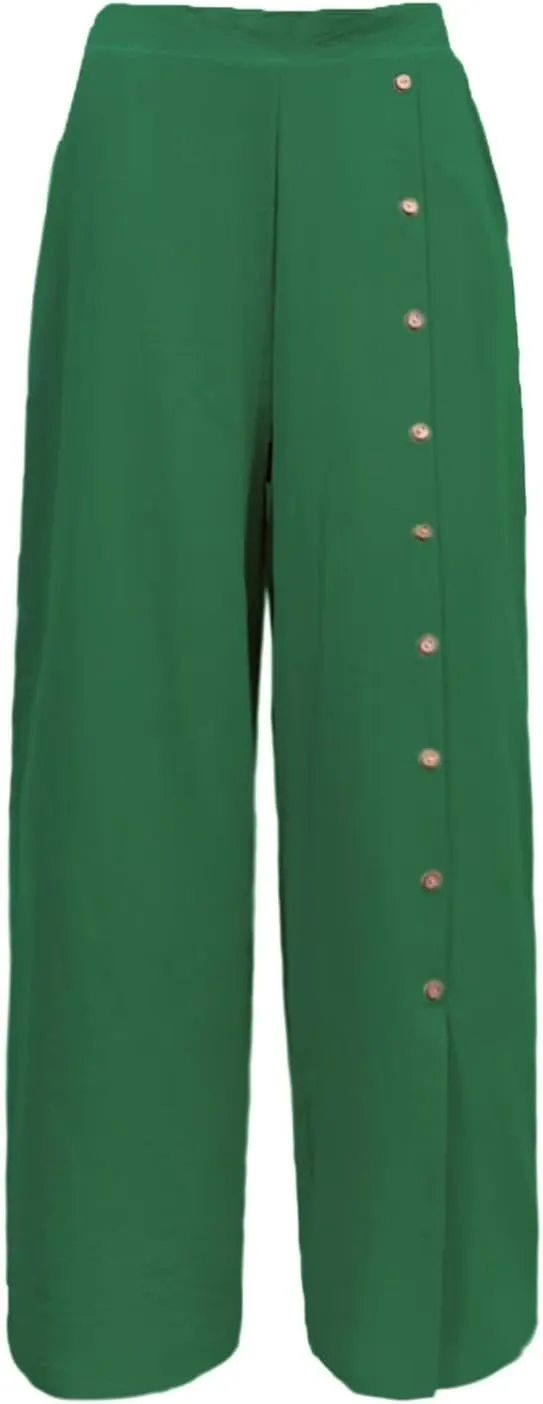 Womens Linen Palazzo Pants 2024 Summer Wide Leg Button Up Trousers Casual Loose Fit Trendy Lounge Pants with Pockets
