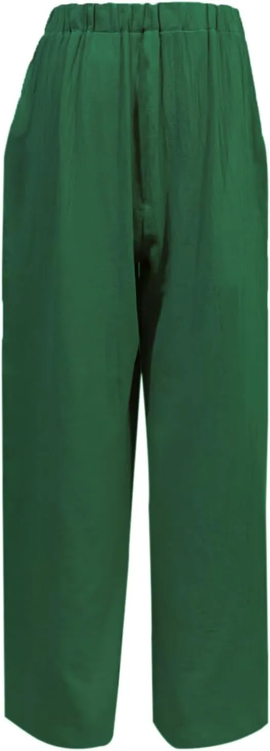 Womens Linen Palazzo Pants 2024 Summer Wide Leg Button Up Trousers Casual Loose Fit Trendy Lounge Pants with Pockets