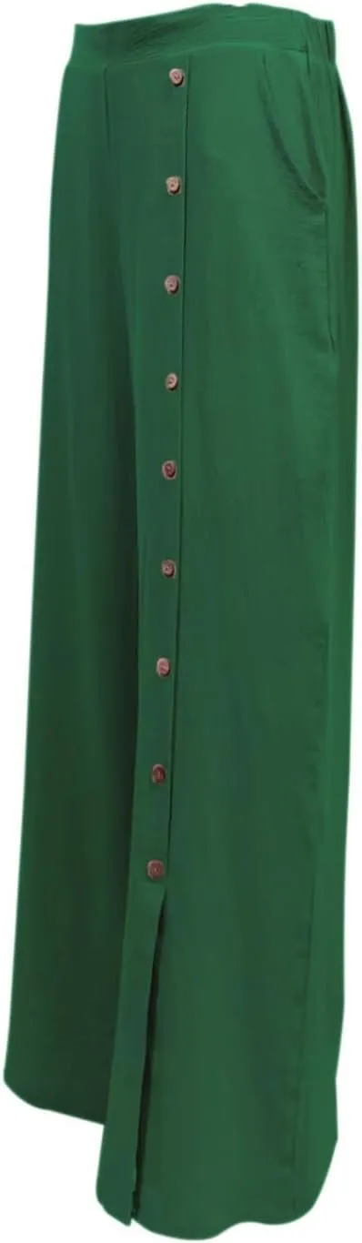 Womens Linen Palazzo Pants 2024 Summer Wide Leg Button Up Trousers Casual Loose Fit Trendy Lounge Pants with Pockets