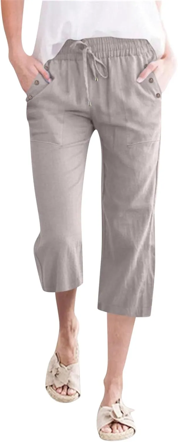 Women's Linen Palazzo Pants Pant Cotton Blend Drawstring Elastic Waist Pocket Long Wide Leg Wide Leg Loose