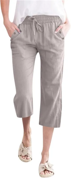 Women's Linen Palazzo Pants Pant Cotton Blend Drawstring Elastic Waist Pocket Long Wide Leg Wide Leg Loose