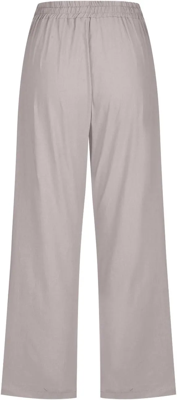 Women's Linen Palazzo Pants Pant Cotton Blend Drawstring Elastic Waist Pocket Long Wide Leg Wide Leg Loose