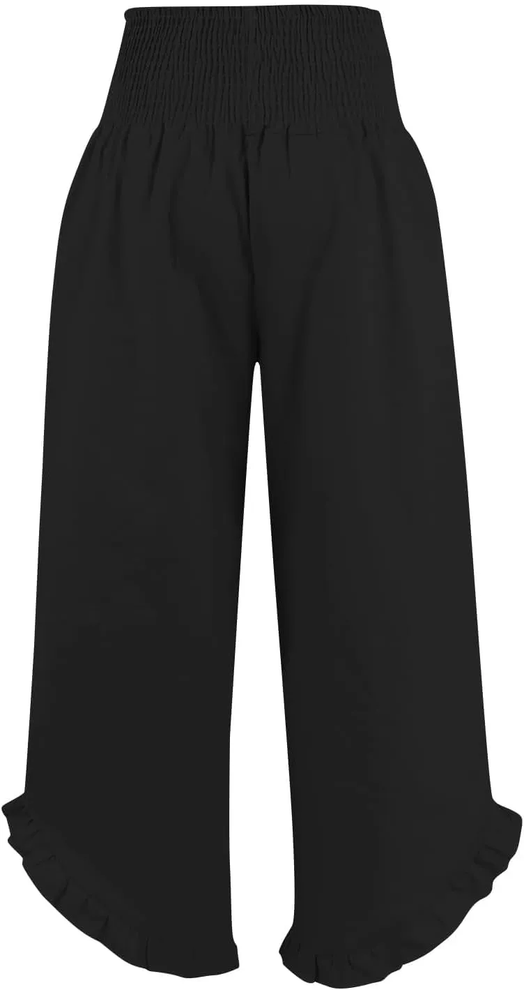Womens Linen Pants Summer Casual Loose High Waisted Pleated Irregular Wide Leg Trousers for Casual Travel