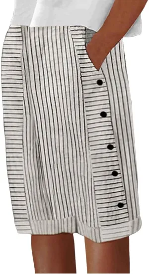 Women's Linen Pants Summer Casual Straight Wide Leg Palazzo Pants Ladies Lounge Trouser Lightweight Beach with Pocket