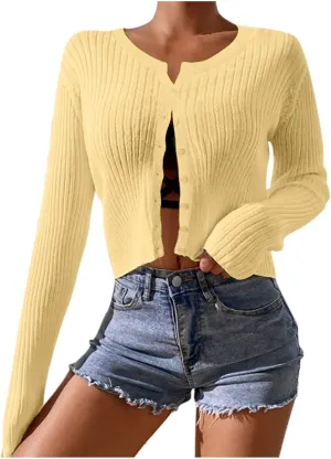 Women's Long Sleeve Cropped Cardigans Button up Knit Sweater Open Front Fashion Soft Casual Outwear