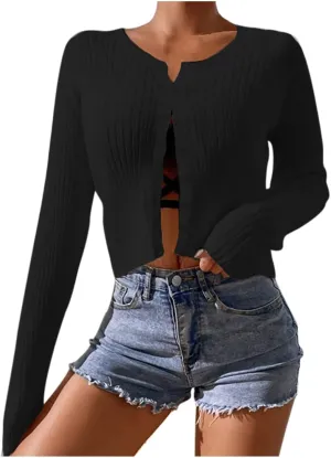 Women's Long Sleeve Cropped Cardigans Button up Knit Sweater Open Front Fashion Soft Casual Outwear