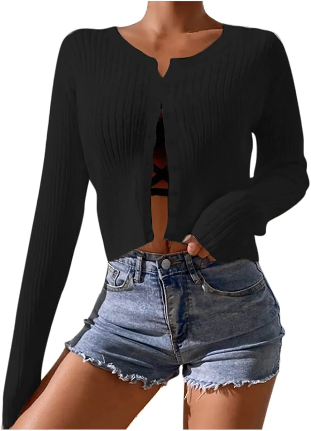 Women's Long Sleeve Cropped Cardigans Button up Knit Sweater Open Front Fashion Soft Casual Outwear