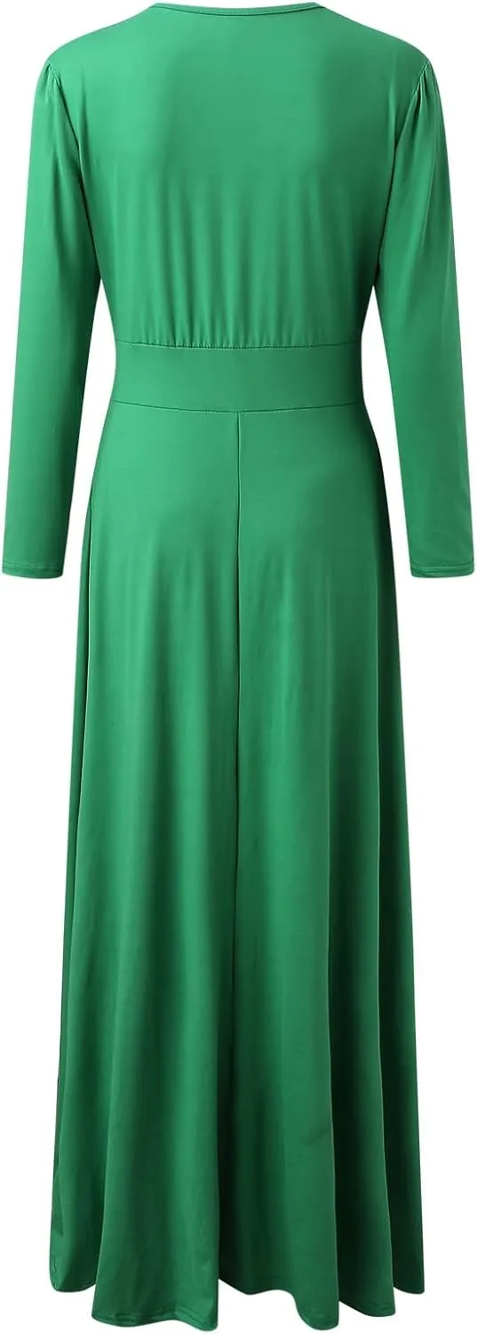 Womens Long Sleeve Maxi Wedding Guest Dresses for Fall Casual Crewneck Tunic Dress Long High Waist Halloween Dress