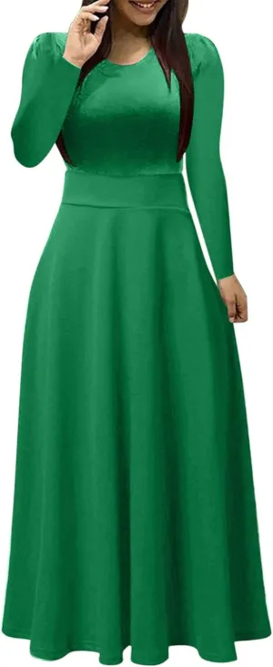 Womens Long Sleeve Maxi Wedding Guest Dresses for Fall Casual Crewneck Tunic Dress Long High Waist Halloween Dress