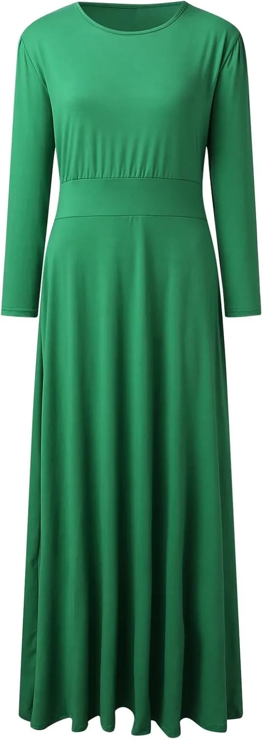 Womens Long Sleeve Maxi Wedding Guest Dresses for Fall Casual Crewneck Tunic Dress Long High Waist Halloween Dress