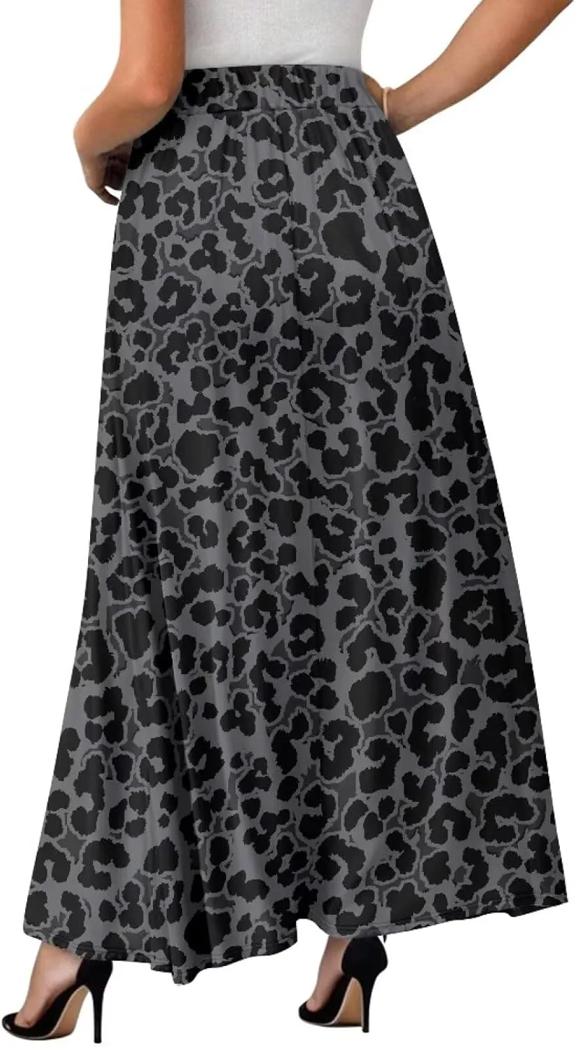 Women's Maxi Skirt High Waisted Stretch Flowy Swing Long Skirts with Pockets Floral Skirt for Casual Festival S-2XL