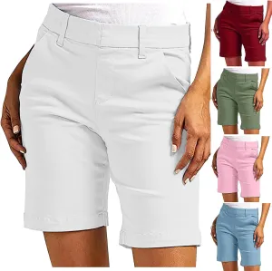 Women's Mid Rise Slim Fit Chino Bermuda Shorts Ultra Lux Comfort Walking Super Comfy Business Casual Pants