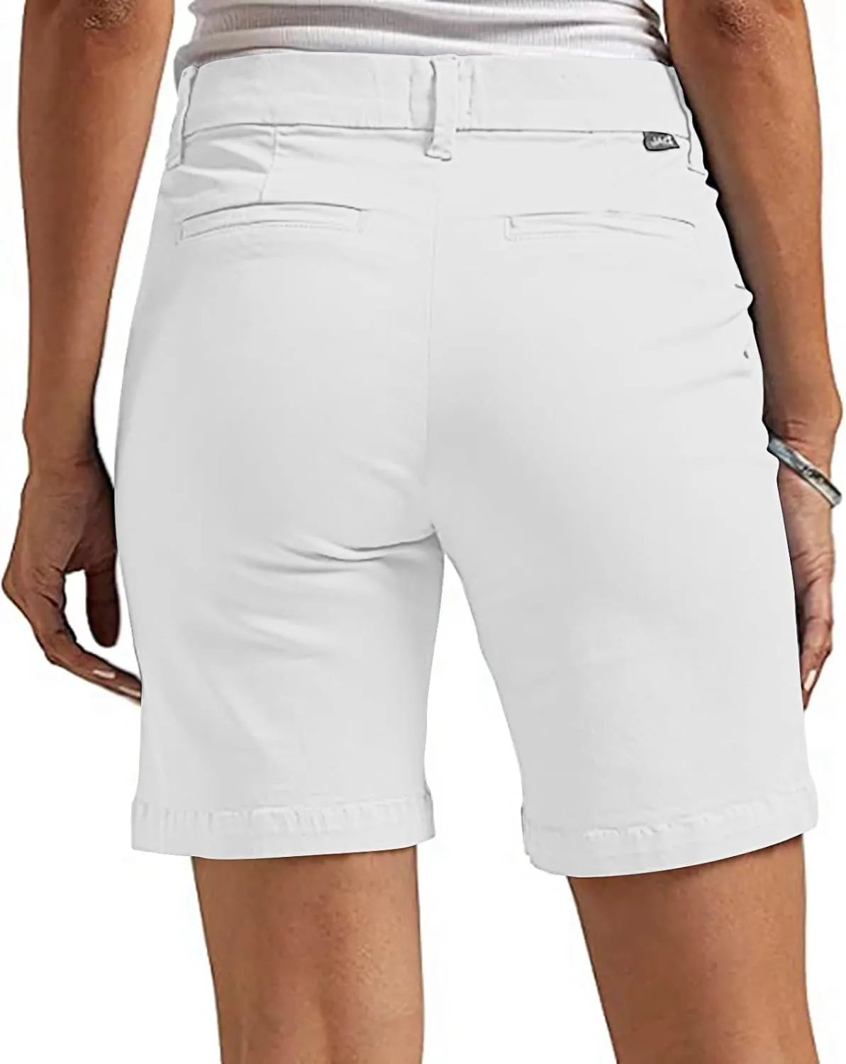 Women's Mid Rise Slim Fit Chino Bermuda Shorts Ultra Lux Comfort Walking Super Comfy Business Casual Pants