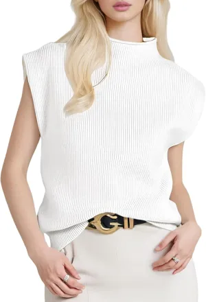 Women's Mock Neck Sleeveless Sweater Vest Casual Cap Sleeve Knit Pullover Tank Tops 2024 Fall Winter Clothes