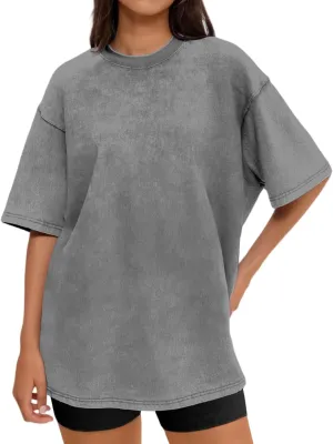 Womens Oversized Vintage T Shirts Casual Short Sleeve Acid Wash Solid Tee Comfy Basic Y2K Tops Streetwear