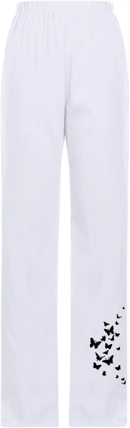 Womens Pants Casual Floral Printed Plus Size Capris Loose Fitting Joggers Lightweight Cropped Pants with Pockets