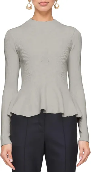 Womens Peplum Hem Crew Neck Sweater Basic Slim Fit Long Sleeve Ribbed Tunic Tops