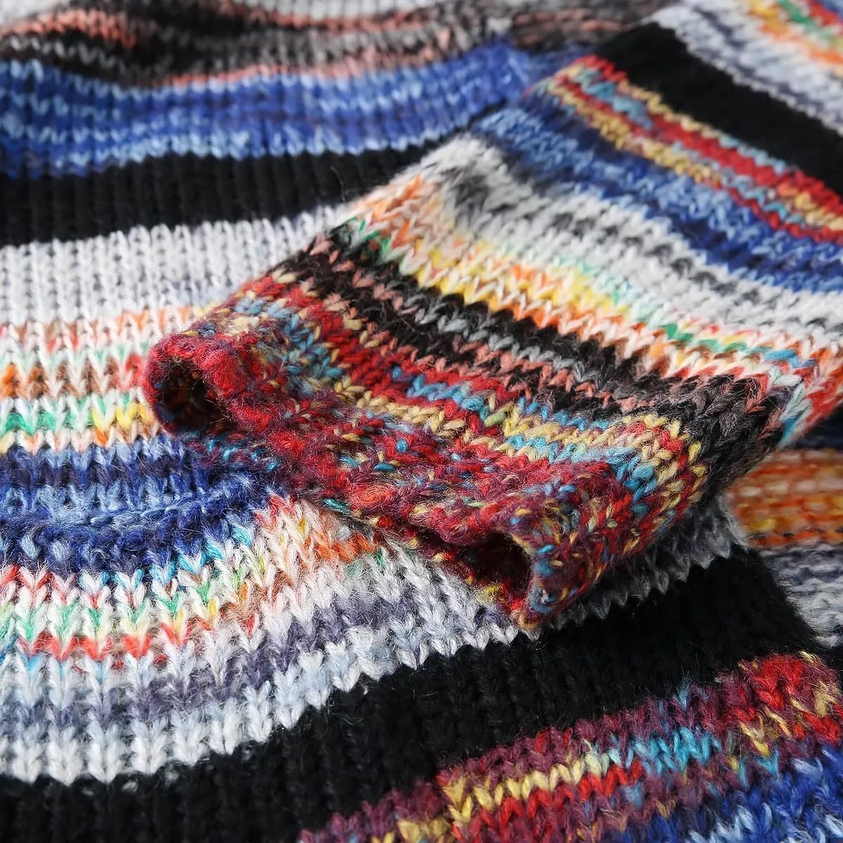 Women's Rainbow Striped Cardigan Sweater Chunky Long Sleeve Multicolor Open Front Sweater Soft Outerwear Coats