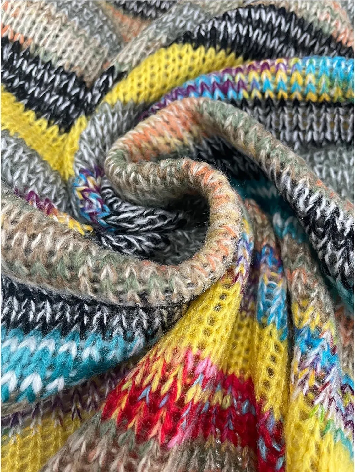 Women's Rainbow Striped Cardigan Sweater Chunky Long Sleeve Multicolor Open Front Sweater Soft Outerwear Coats