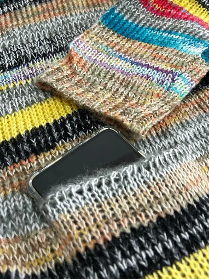 Women's Rainbow Striped Cardigan Sweater Chunky Long Sleeve Multicolor Open Front Sweater Soft Outerwear Coats