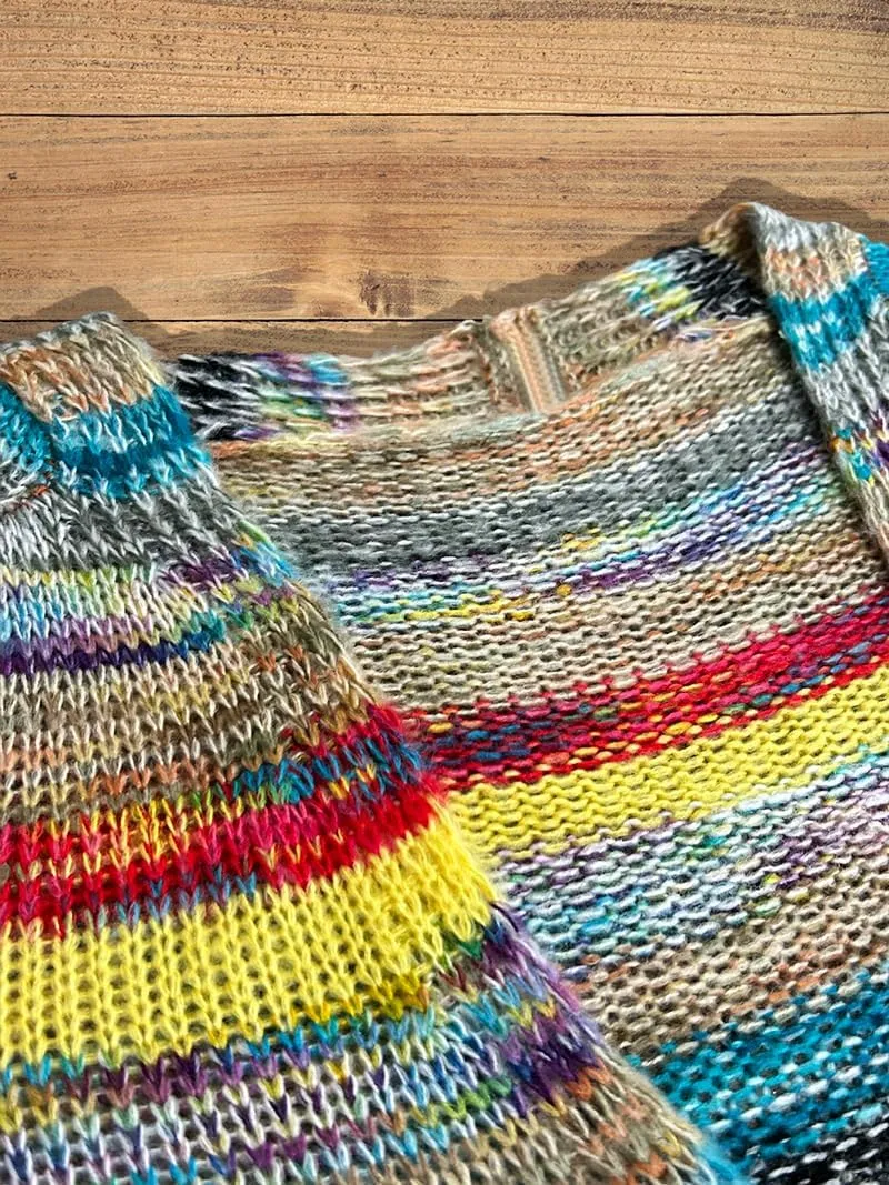 Women's Rainbow Striped Cardigan Sweater Chunky Long Sleeve Multicolor Open Front Sweater Soft Outerwear Coats
