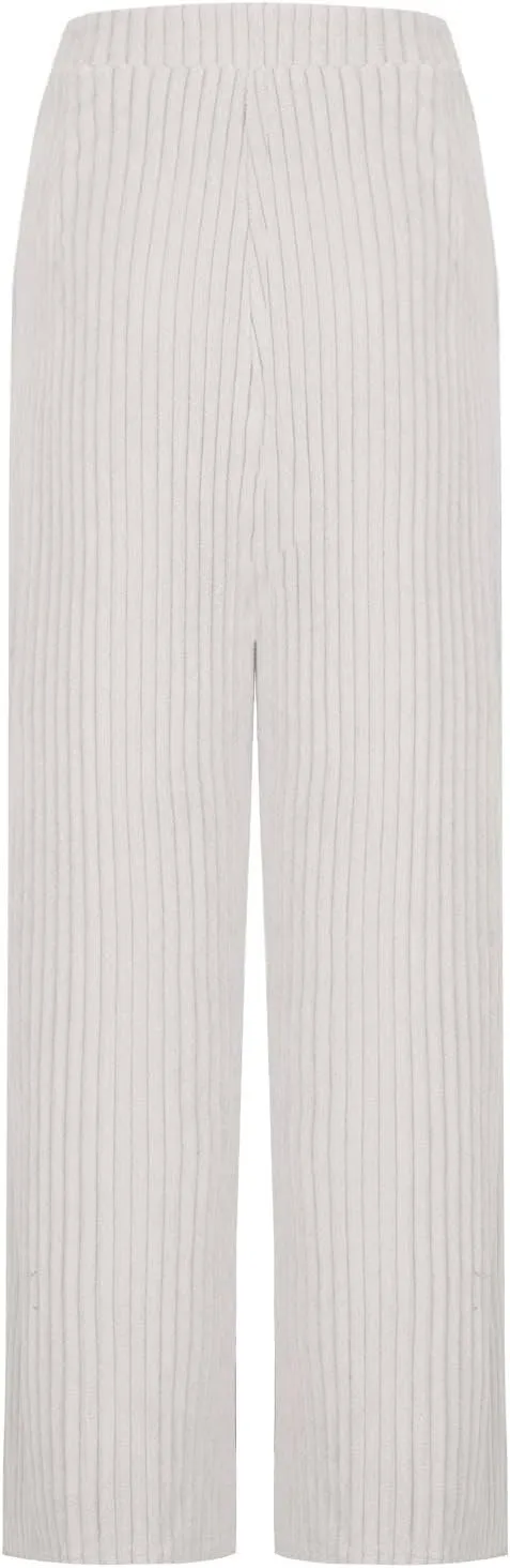 Women's Ribbed Knit Pants Casual Elastic High Waist Wide Leg Lined Long Comfort Loose Trousers with Pockets