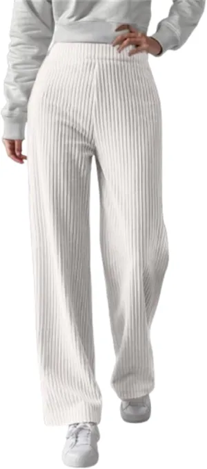 Women's Ribbed Knit Pants Casual Elastic High Waist Wide Leg Lined Long Comfort Loose Trousers with Pockets