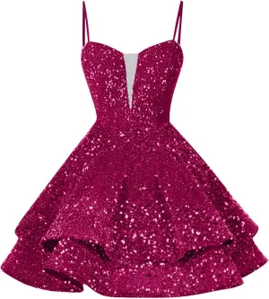 Womens Sequin Homecoming Dresses Spaghetti Straps A Line Short Sequin Dress 2025 Summer Sparkly Cocktail Party Dress