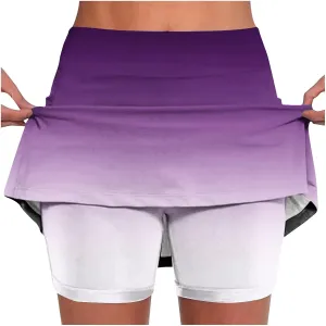 Womens Skorts Fashion Gradient Color Tennis Golf Skirts Plus Size Casual Skort with Built in Shorts Underneath