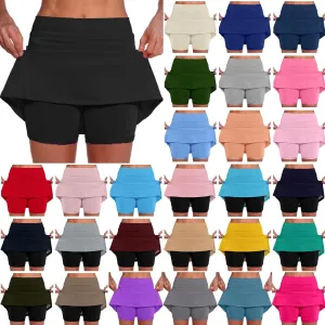 Womens Skorts with Pockets 2 in 1 Skorts Elastic High Waist Tummy Control Athletic Tennis Skirt Mini Short Skirts