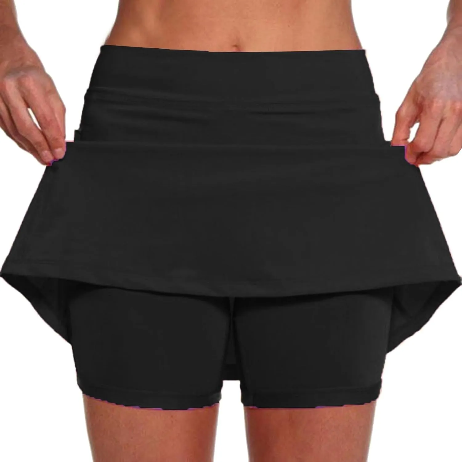 Womens Skorts with Pockets 2 in 1 Skorts Elastic High Waist Tummy Control Athletic Tennis Skirt Mini Short Skirts