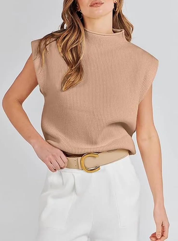 Womens Sleeveless Sweater Vest Mock Neck Tank Tops Casual Cap Sleeve Knit Pullover Summer Clothes
