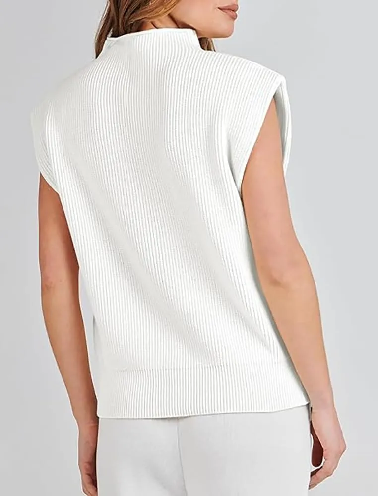 Womens Sleeveless Sweater Vest Mock Neck Tank Tops Casual Cap Sleeve Knit Pullover Summer Clothes