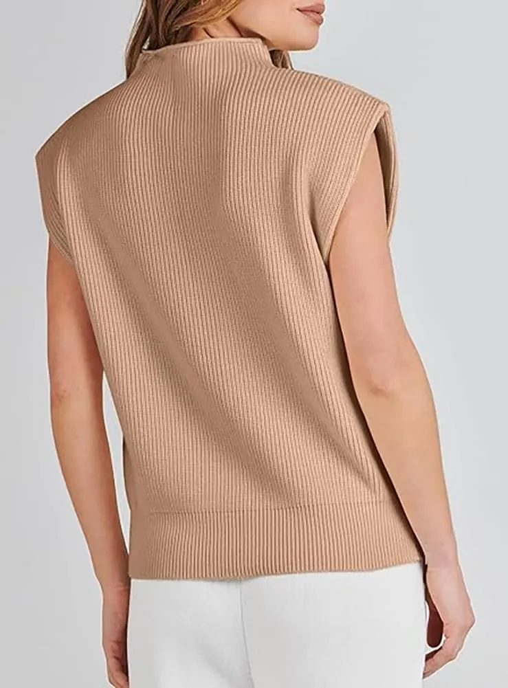 Womens Sleeveless Sweater Vest Mock Neck Tank Tops Casual Cap Sleeve Knit Pullover Summer Clothes