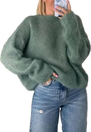 Womens Soft Fuzzy Knit Sweater Oversized Cozy Pullover Jumper Long Sleeve Casual Crewneck Sweater