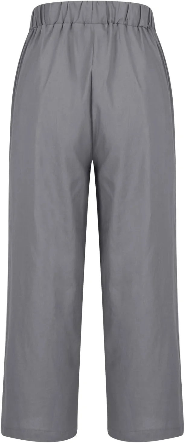 Womens Straight Leg Linen Pants with Pokets High Waist Pants Beach Summer Bottoms Casual Trousers Loungewear