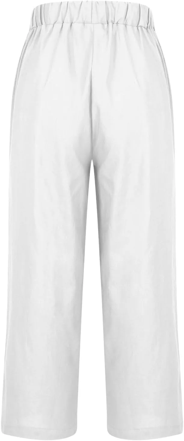 Womens Straight Leg Linen Pants with Pokets High Waist Pants Beach Summer Bottoms Casual Trousers Loungewear