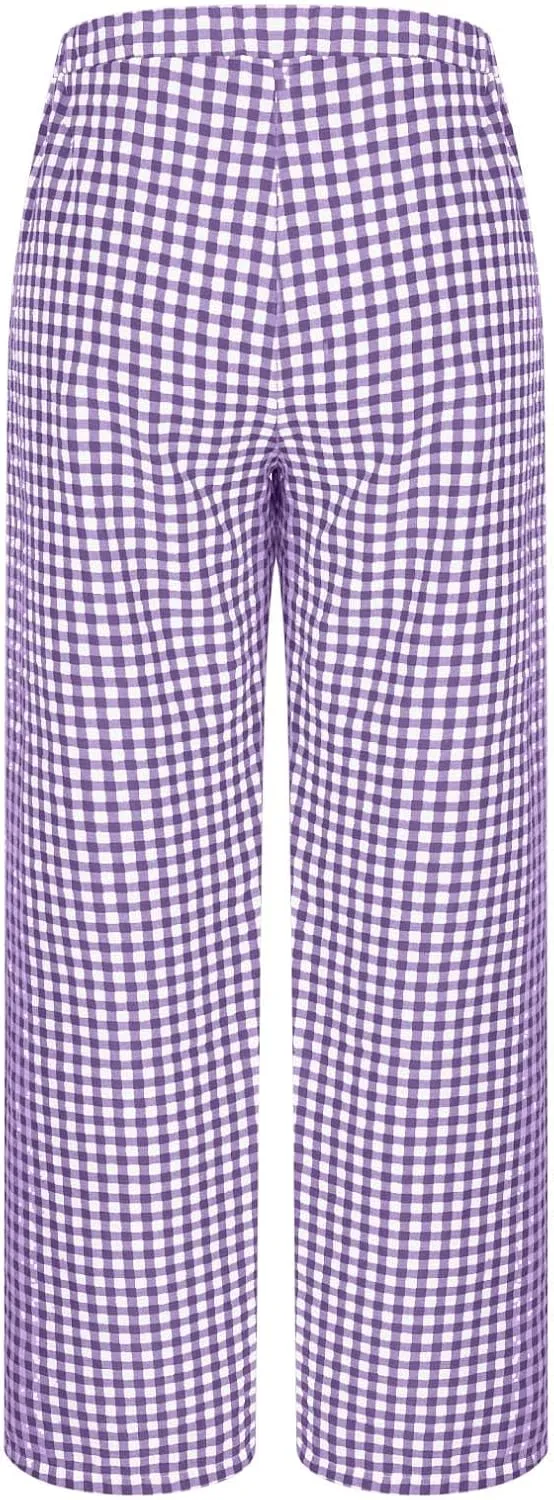Women's Striped Gingham Boxer Pant Wide Leg Elastic Waist Pajama Lounge Pj Plaid TrousersY2K Beach Bottoms with Pocket