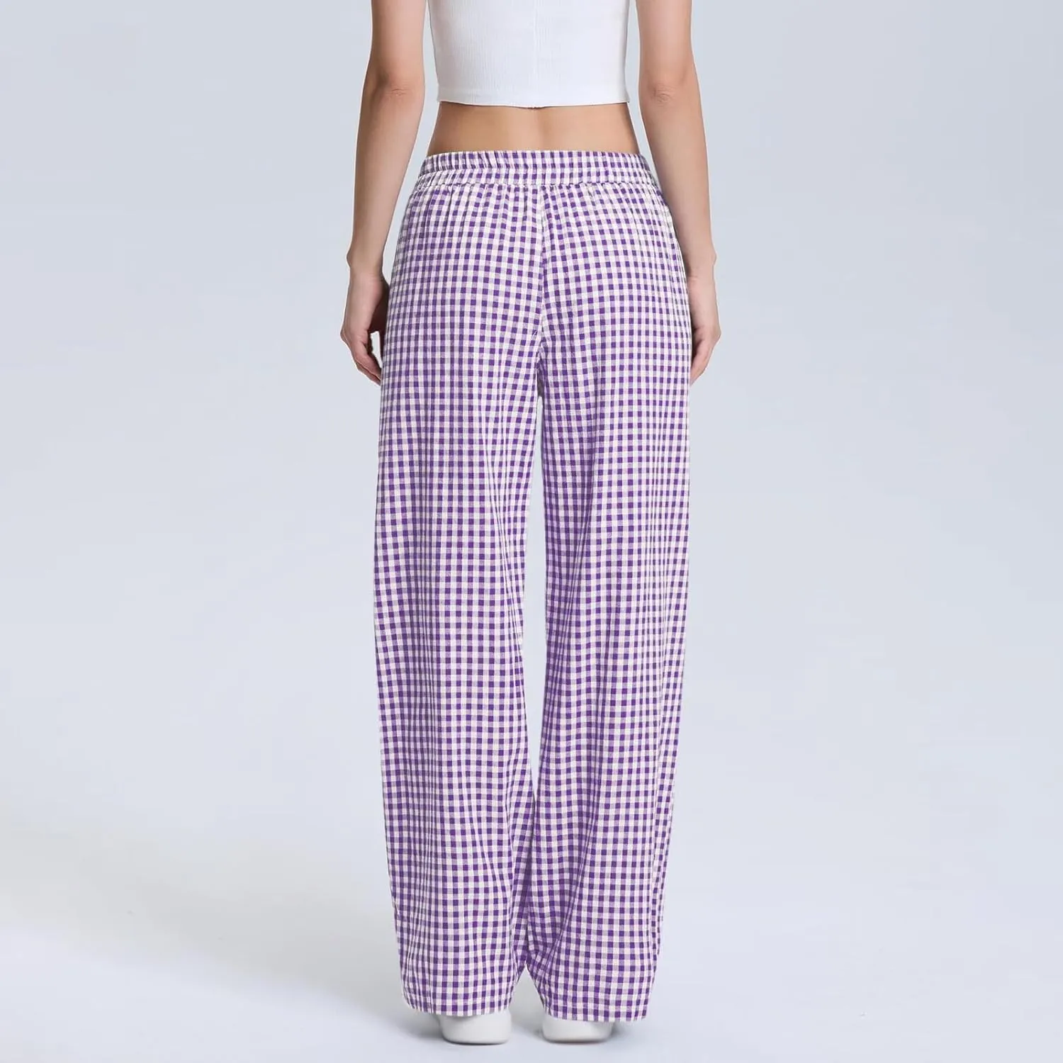 Women's Striped Gingham Boxer Pant Wide Leg Elastic Waist Pajama Lounge Pj Plaid TrousersY2K Beach Bottoms with Pocket