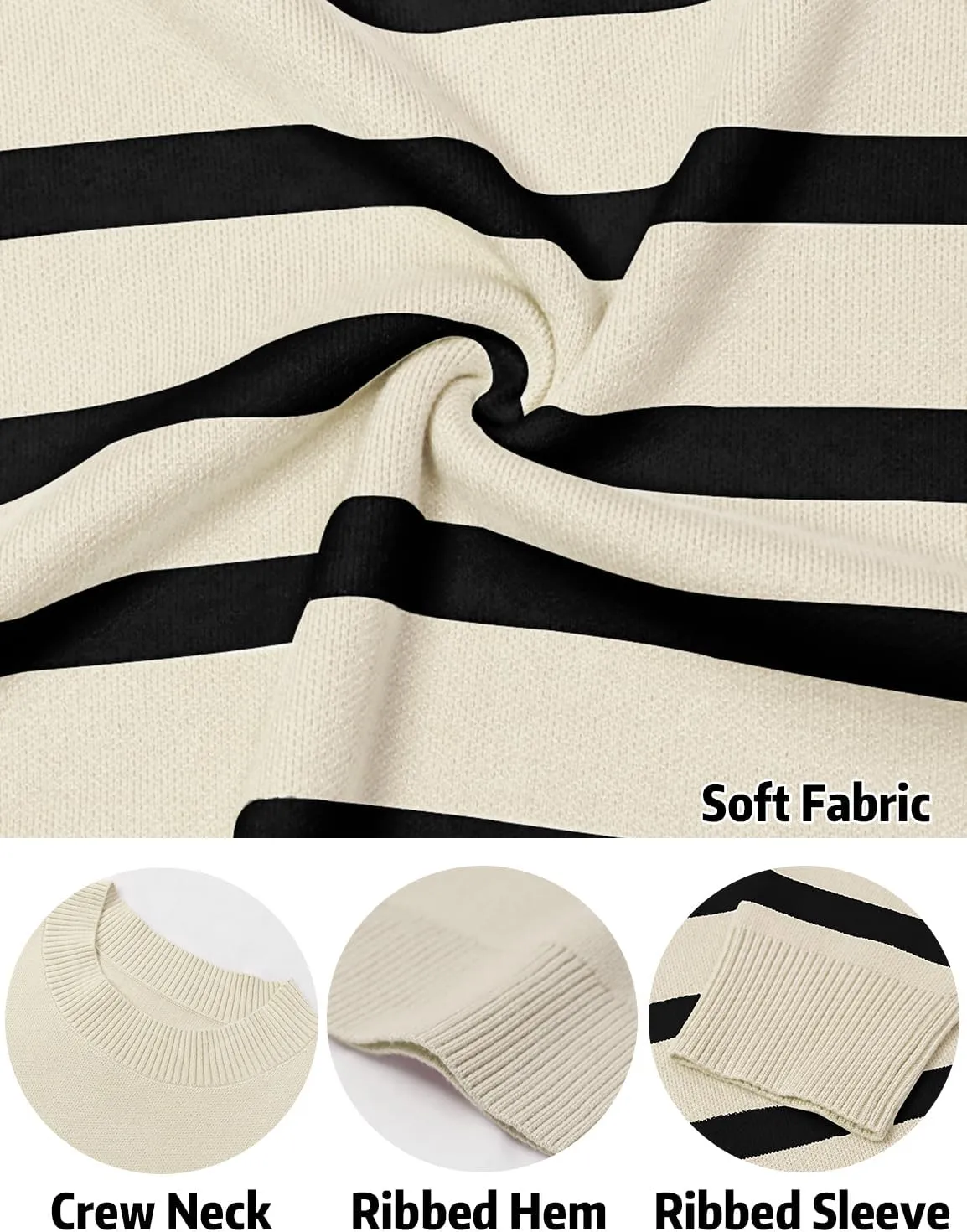 Womens Striped Sweater Long Sleeve Crew Neck Ribbed Knit 2025 Fall Winter Pullover Sweater Tops
