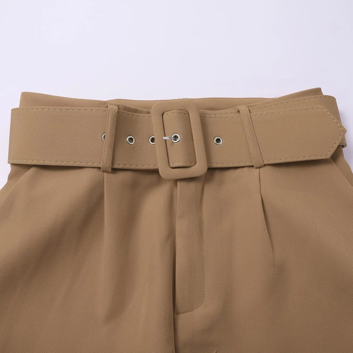 Womens Stylish Y2K High Waist Belt Trousers Casual Lightweight Cotton Linen Cropped Pant with Pockets for Spring Fall