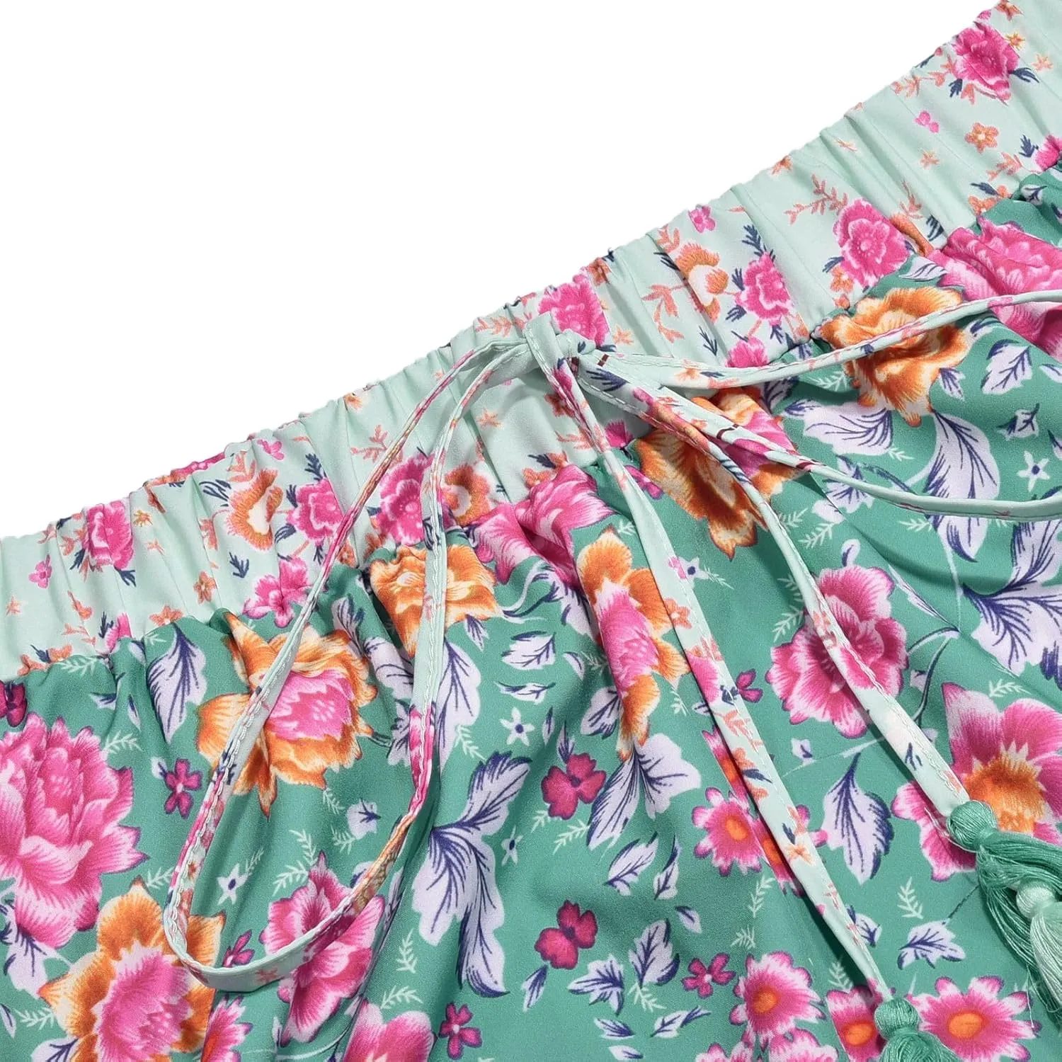 Women's Summer Boho Floral Maxi Skirt Flowy Casual Spring Bohemian Elastic Waist Beach Vacation Long Skirt